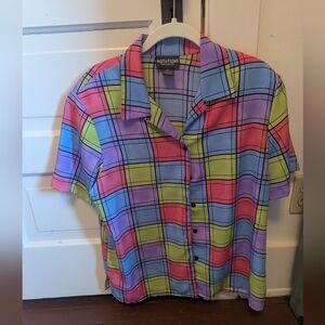 Notations Pastel Rainbow Plaid Button-Up Shirt